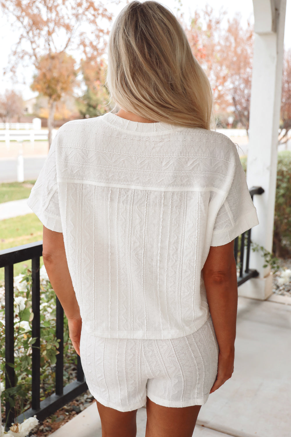 Textured Patched Pocket Drawstring Shorts Set