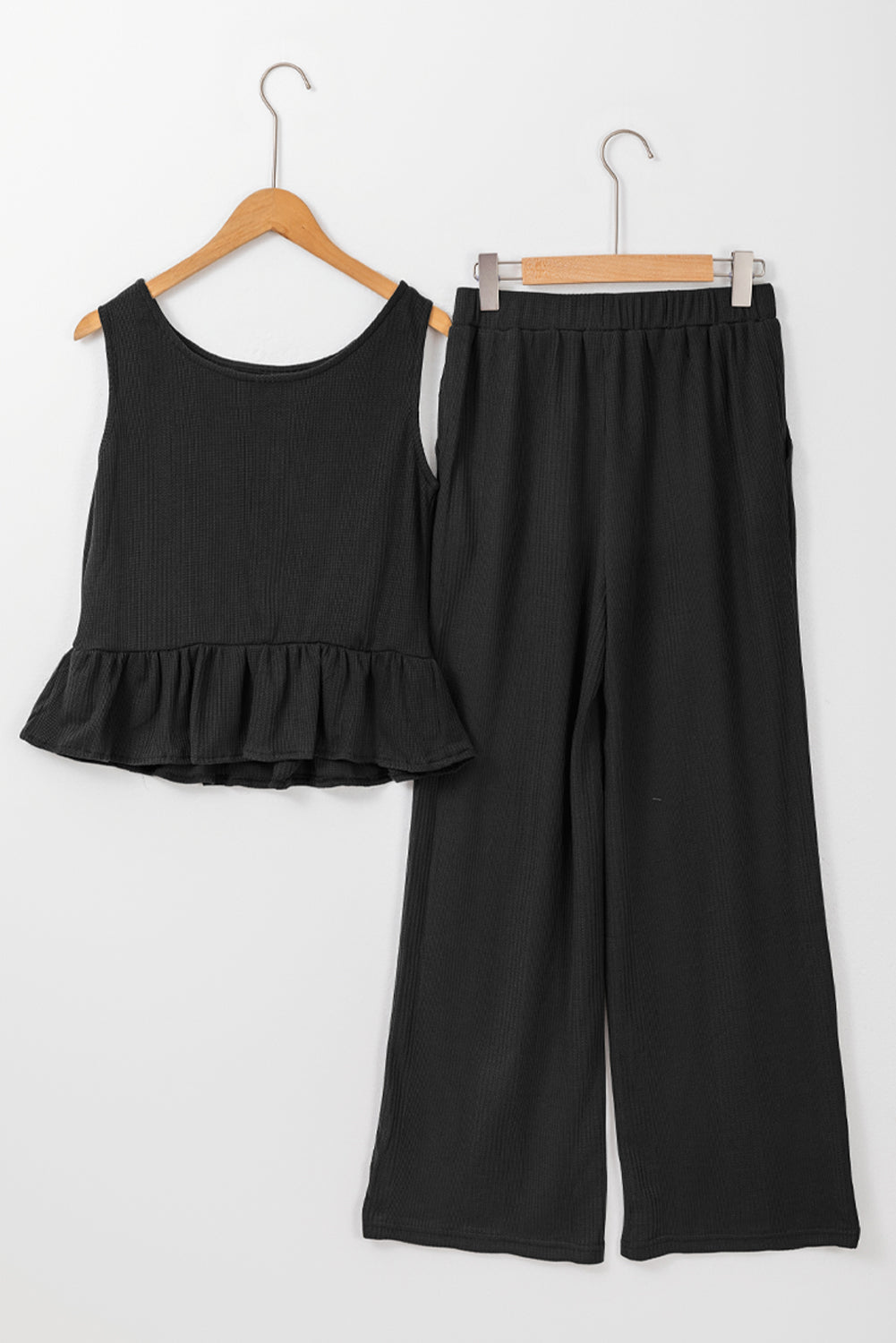 Ribbed Ruffle Tank Top and Pants Set