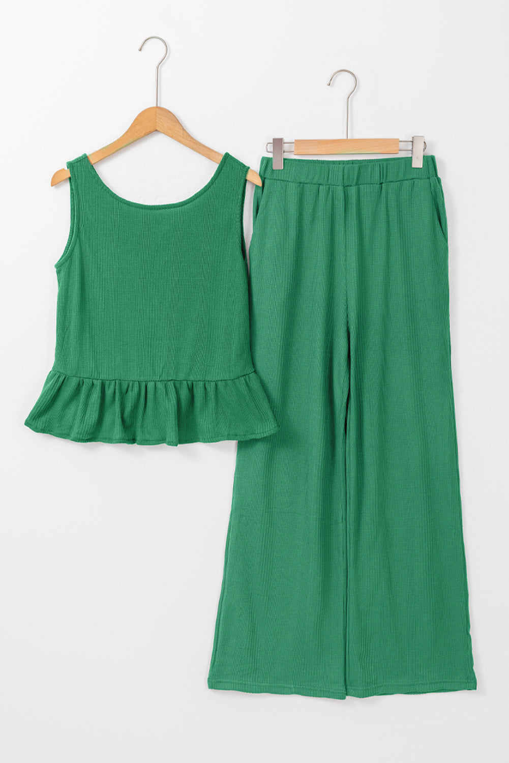 Ribbed Ruffle Tank Top and Pants Set