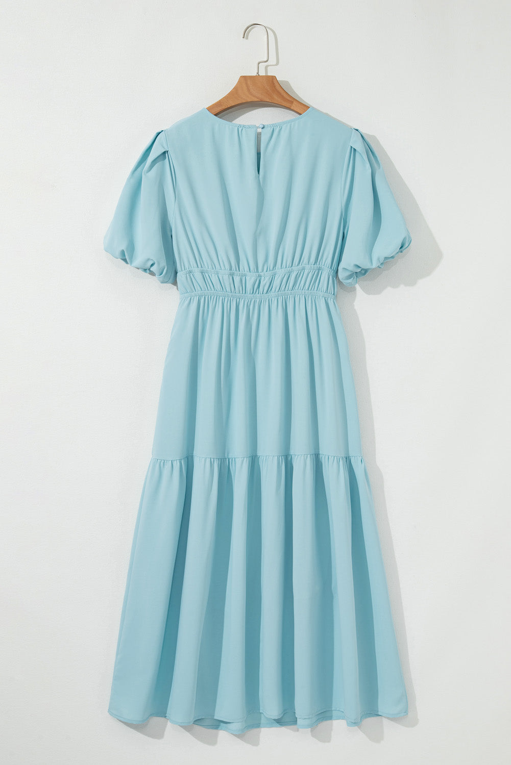 Puff Sleeve Pleated High Waist Midi Dress