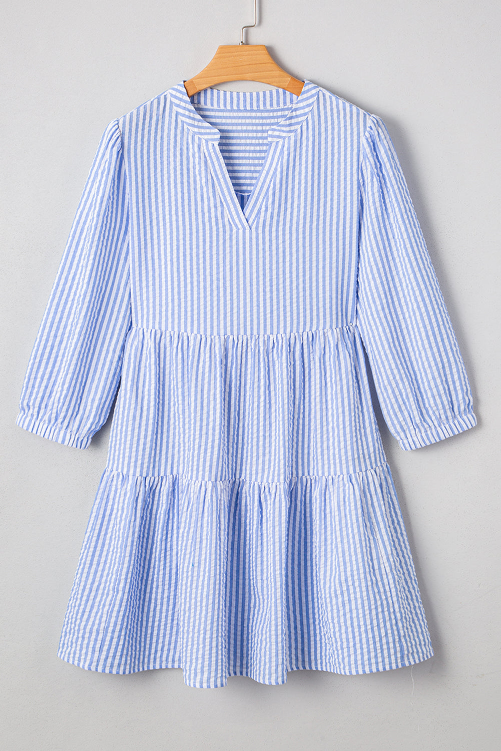 Stripe Bracelet Sleeve Tiered Dress with Pockets