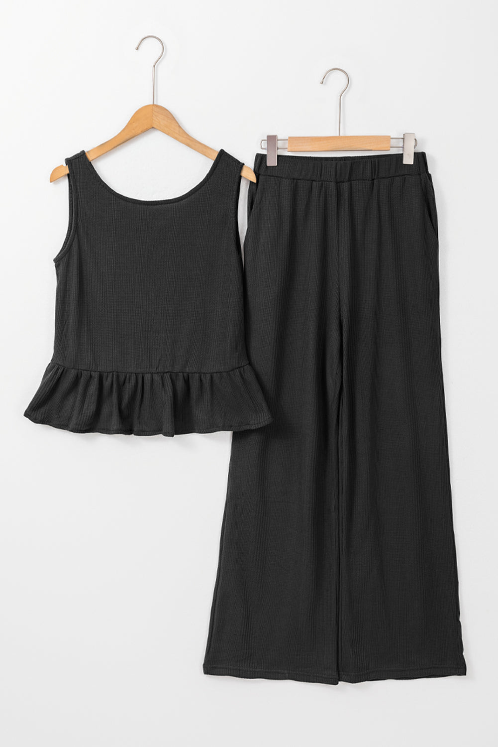 Ribbed Ruffle Tank Top and Pants Set