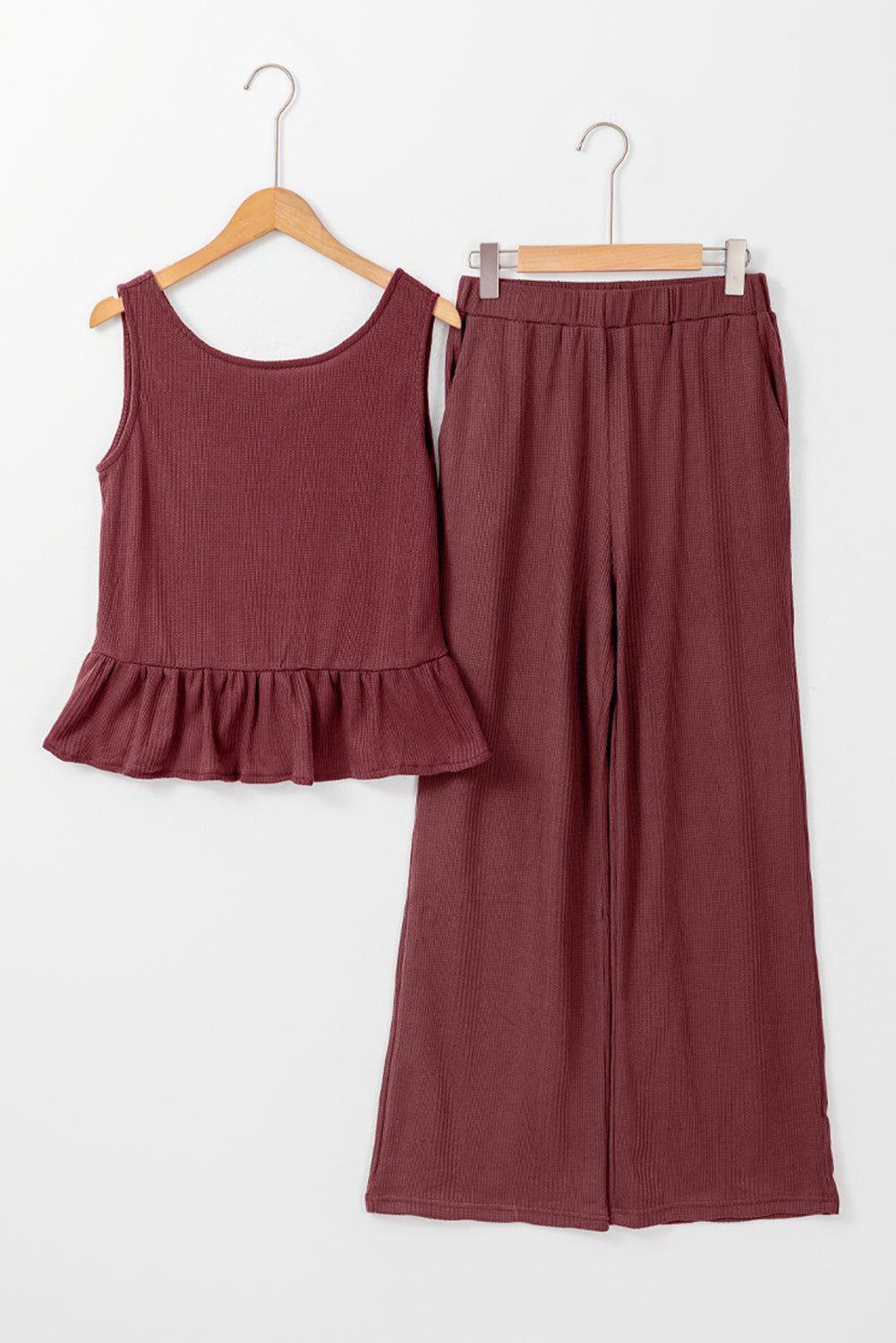 Ribbed Ruffle Tank Top and Pants Set