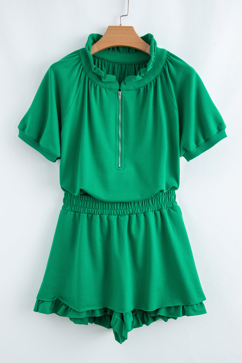 Puff Sleeve Top and Ruffled Shorts Set