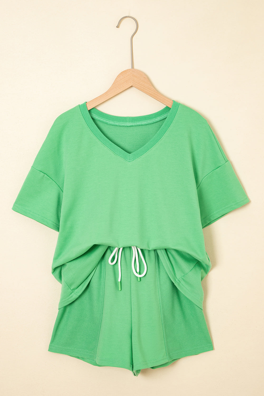 Top and Patchwork Drawstring Shorts Set