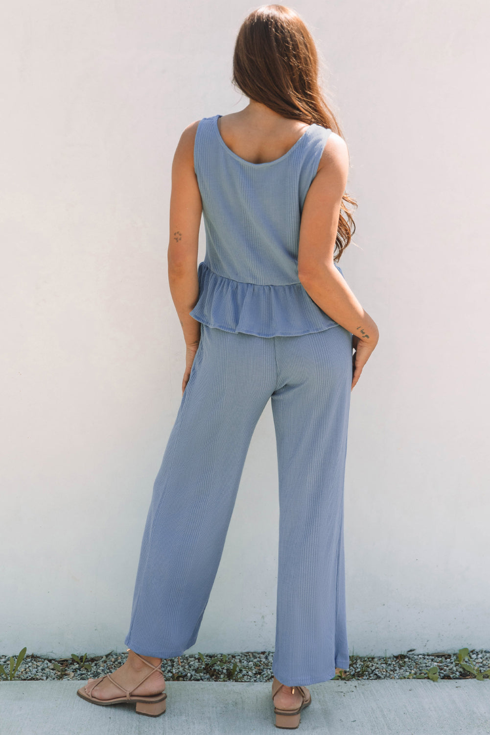 Ribbed Ruffle Tank Top and Pants Set