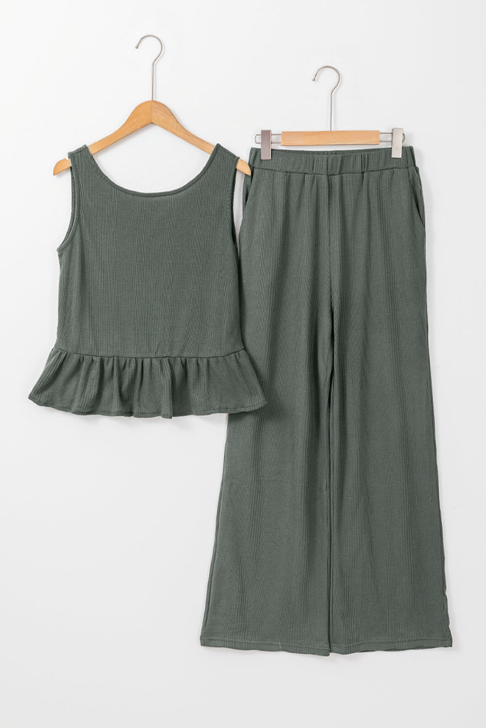 Ribbed Ruffle Tank Top and Pants Set