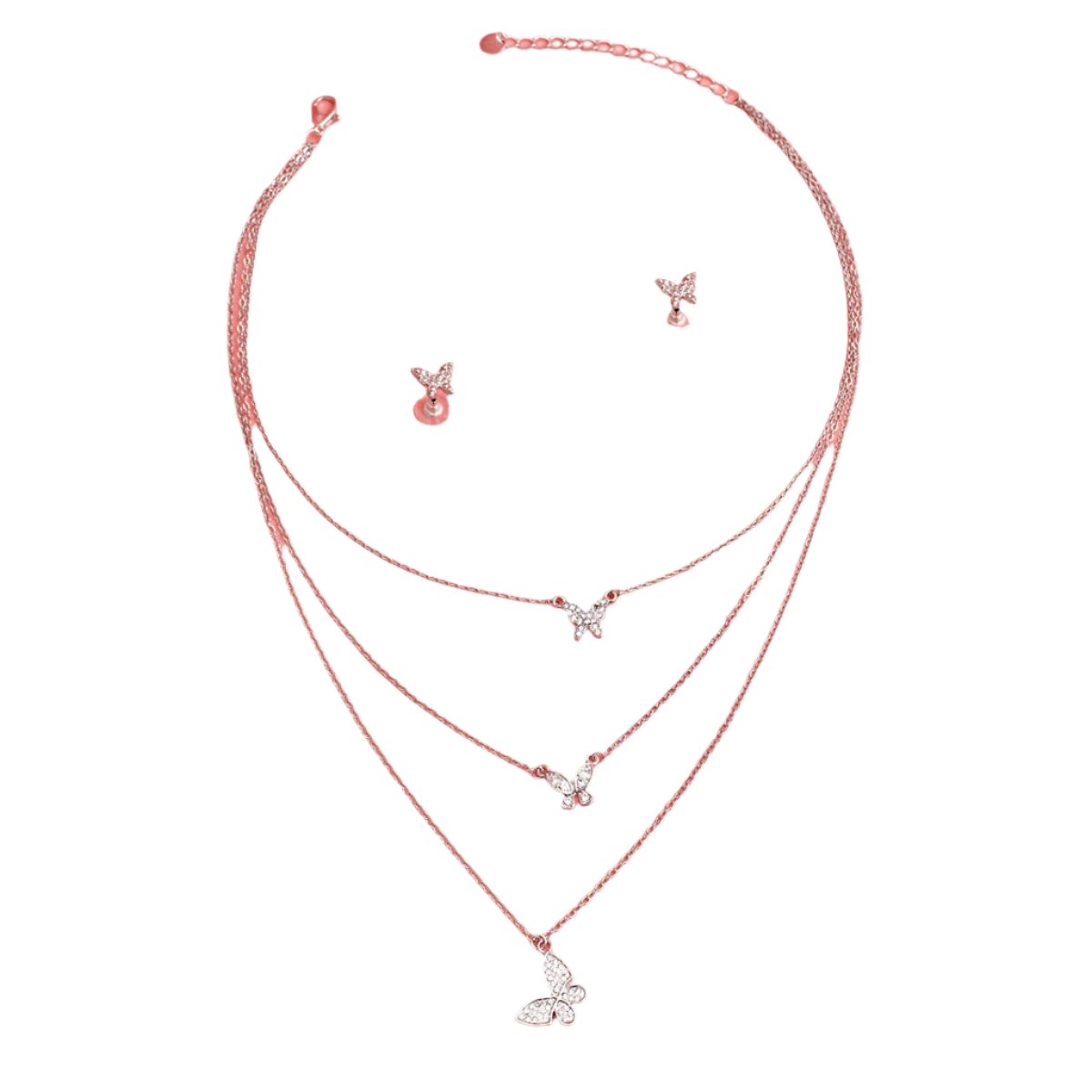 Silver Triple Chain Butterfly Necklace