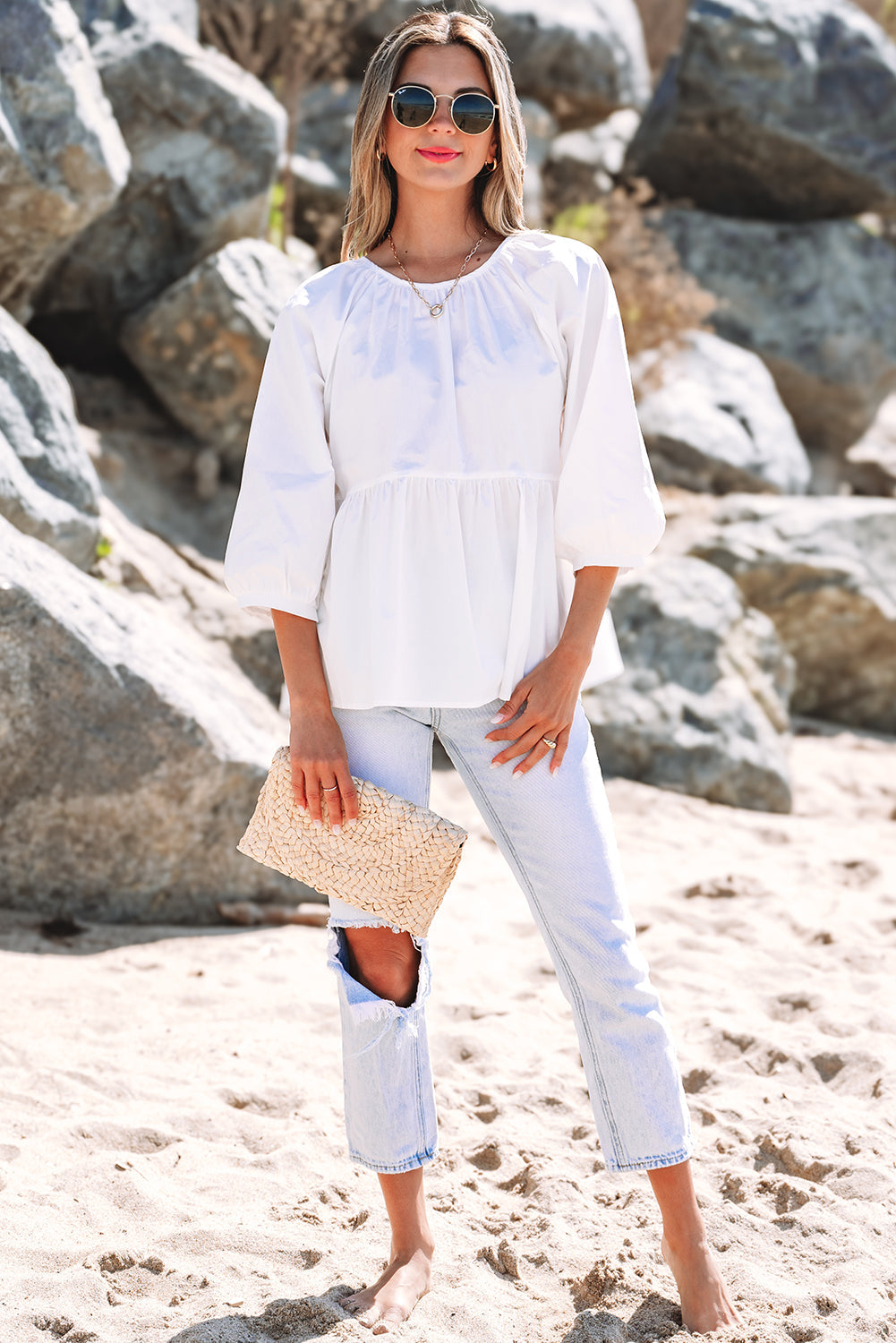 Bow Knot Cutout Back Blouse