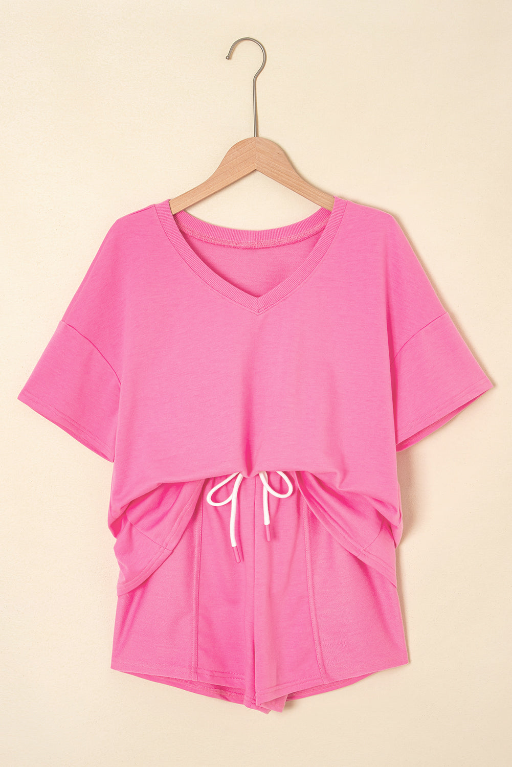 Top and Patchwork Drawstring Shorts Set
