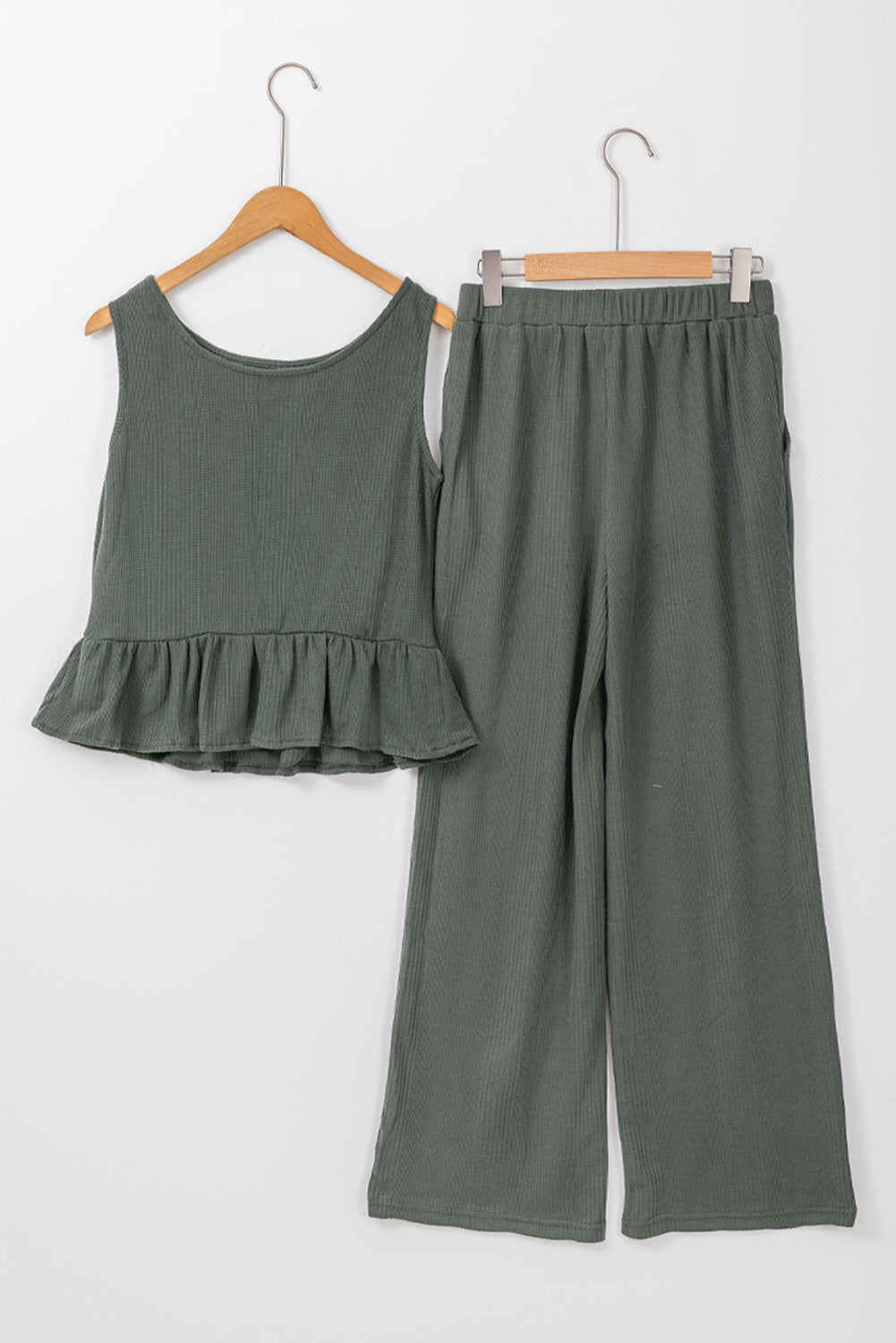 Ribbed Ruffle Tank Top and Pants Set