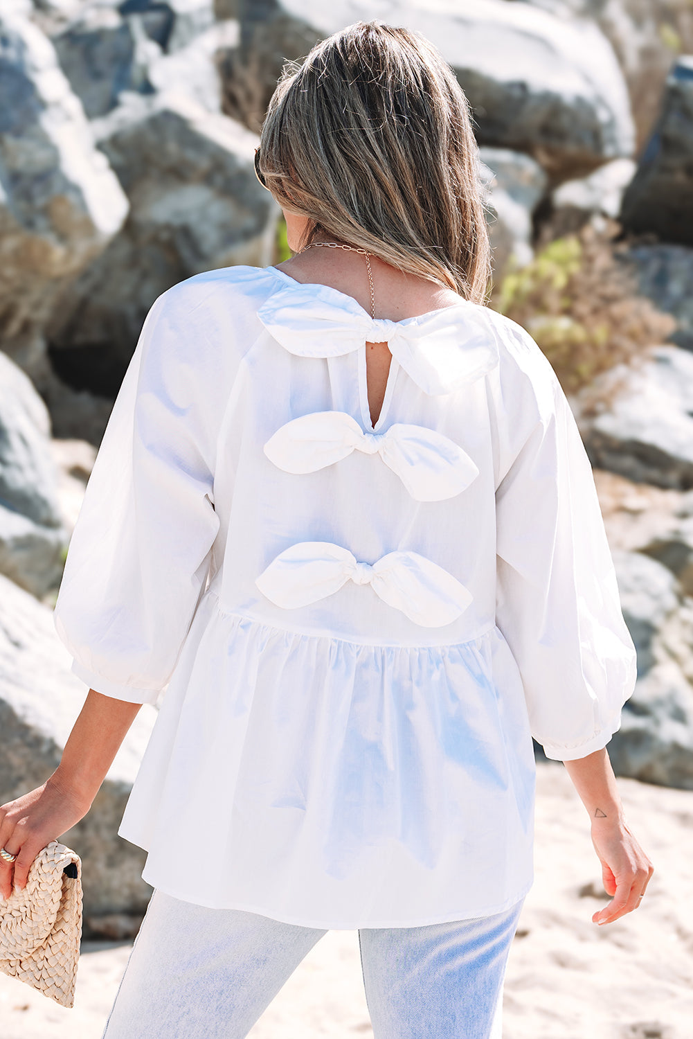 Bow Knot Cutout Back Blouse