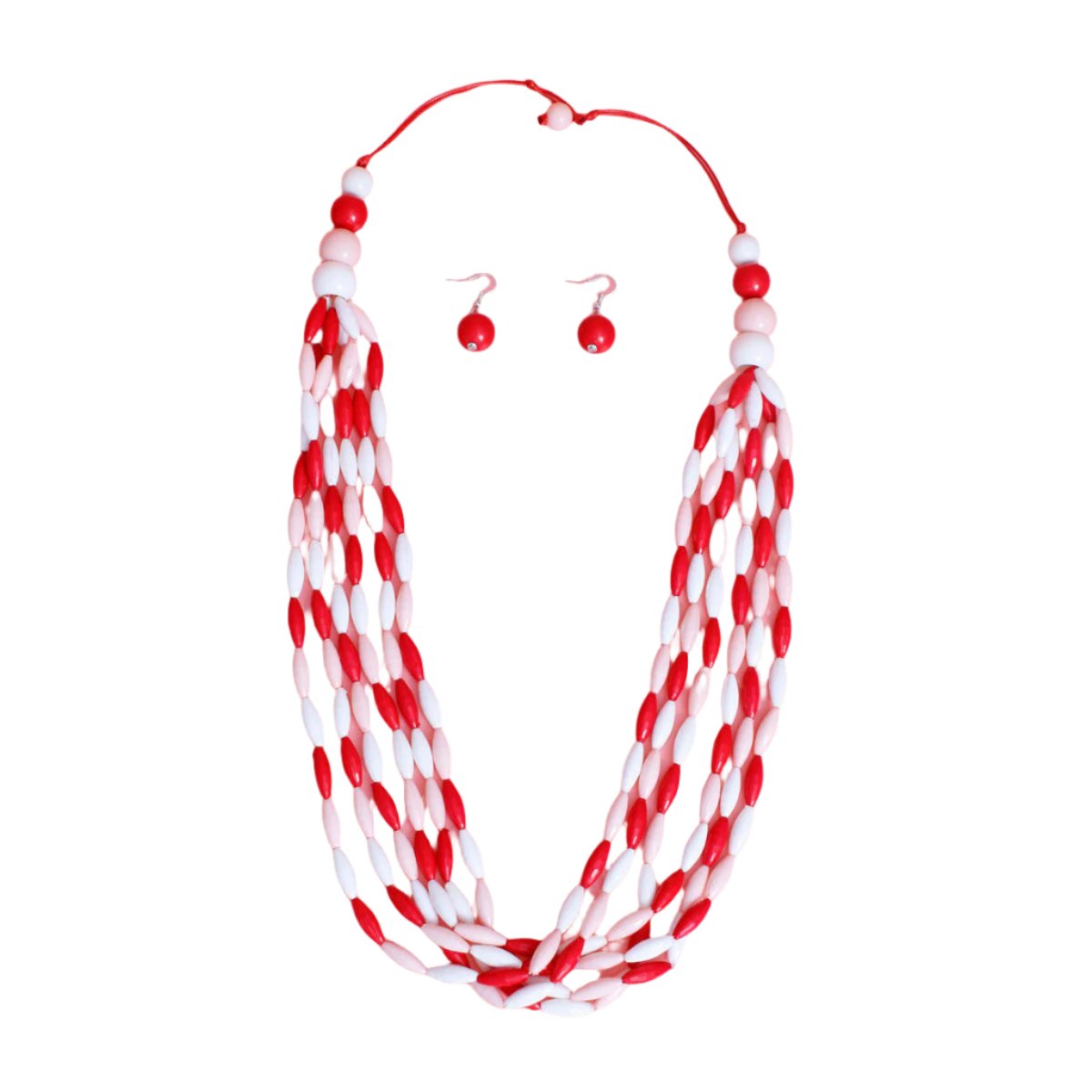 Long Red White Toggle DST Necklace|32 inches