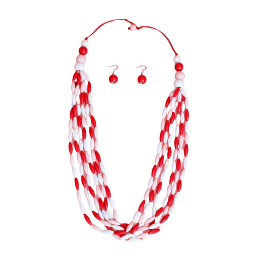 Long Red White Toggle DST Necklace|32 inches