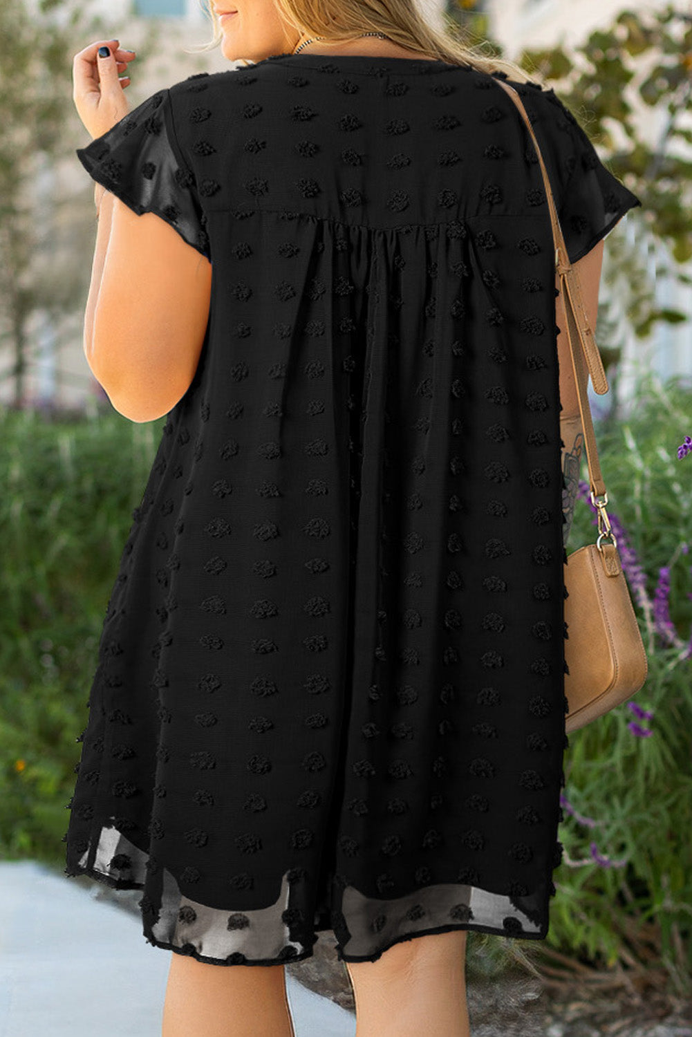 Plus Size Dotty Textured Ruffled Dress