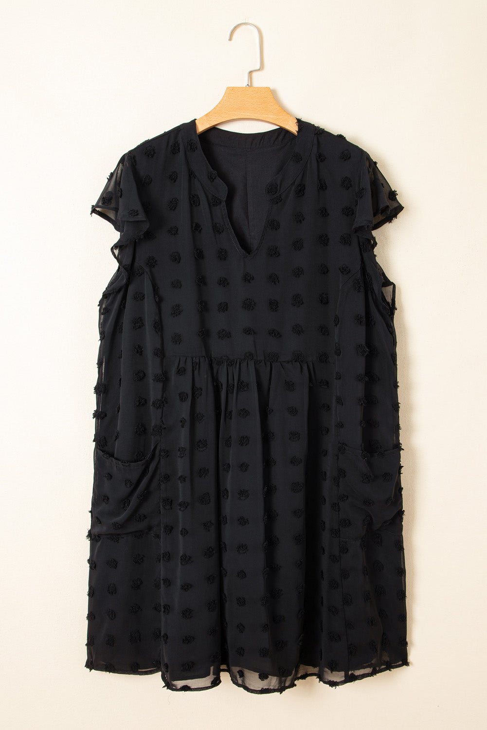 Plus Size Dotty Textured Ruffled Dress