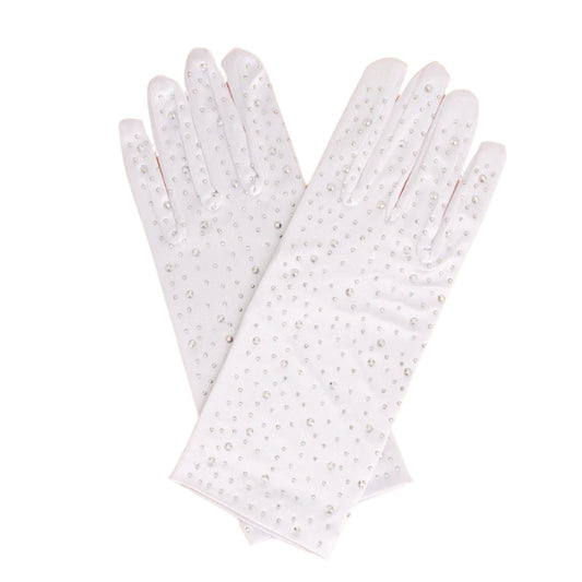 Gloves Gray Rhinestone Satin Bridal for Women