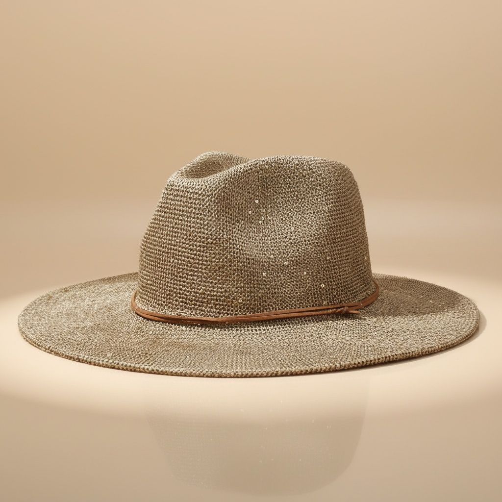Cowboy Hat Light Brown Sequin Embroidery Panama Hat