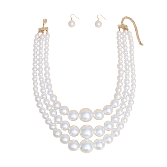 Pearl Necklace Cream Bubble Gum 3 Layer for Women