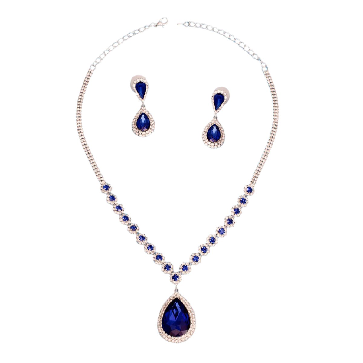 Formal Necklace Blue Teardrop Bling Set for Women