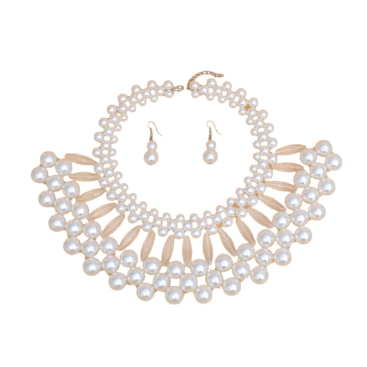 Bib White Pearl Vintage Collar Necklace Set Women
