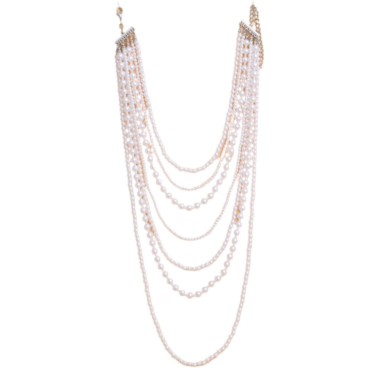 Pearl Necklace White 7 Strand Long Set for Women