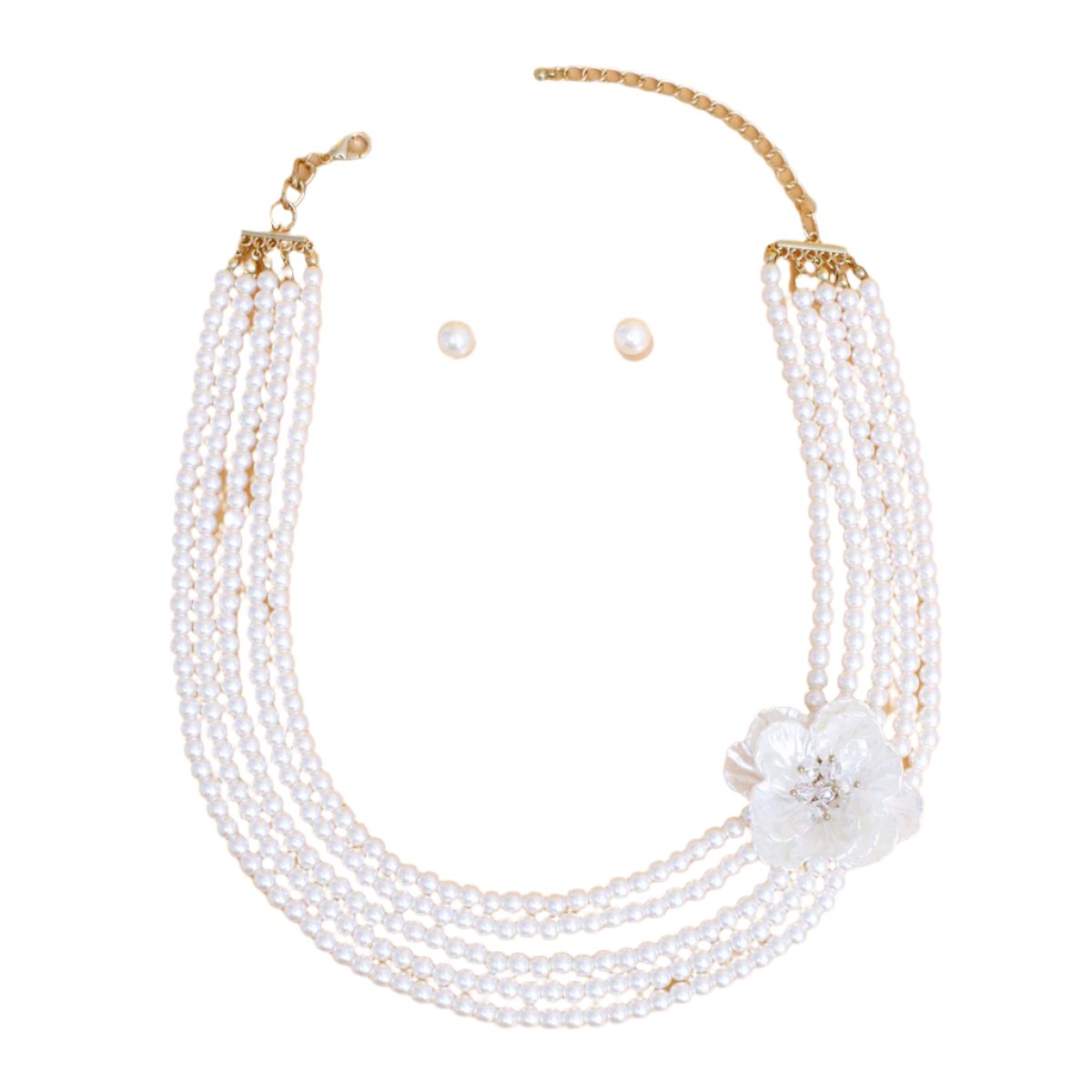 Pearl Necklace Cream 5 Strand Flower Set for Women