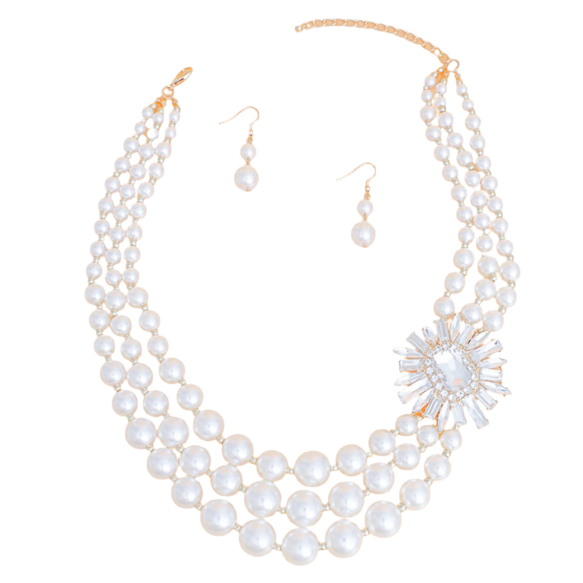 Pearl Necklace Cream Vintage Stone Set for Women