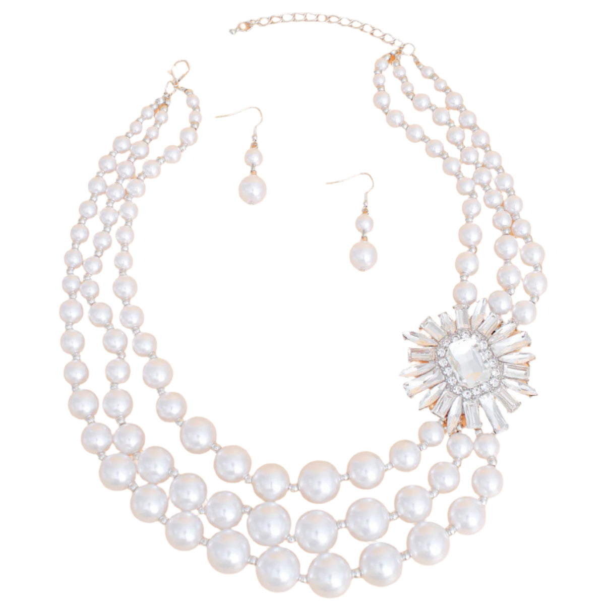 Pearl Necklace White Vintage Stone Set for Women