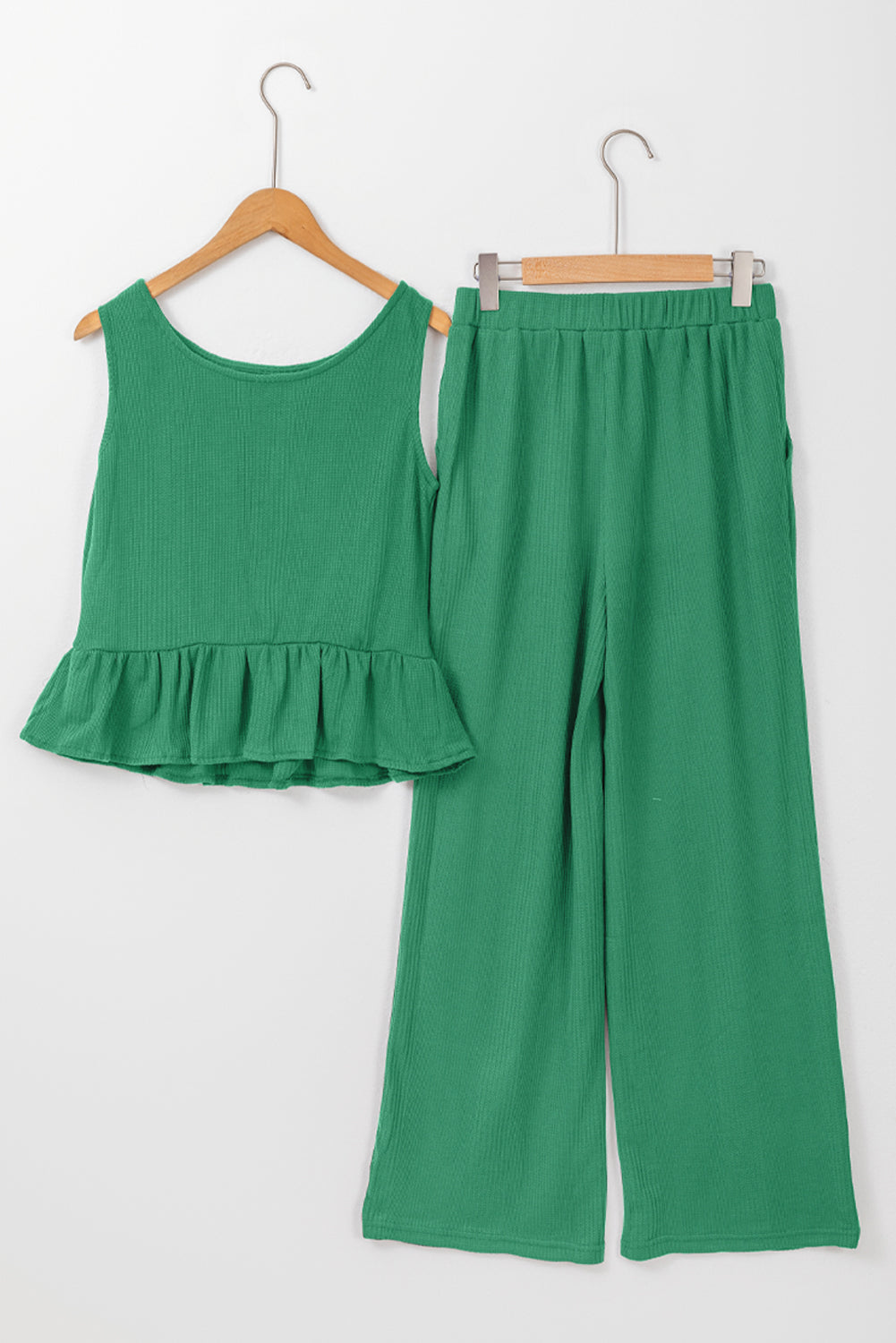 Ribbed Ruffle Tank Top and Pants Set