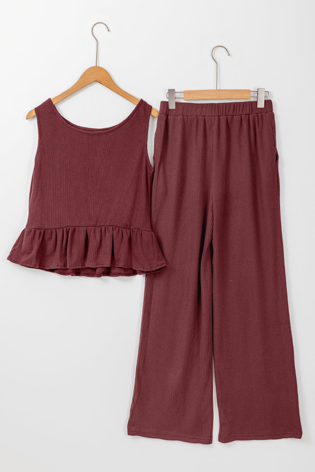 Ribbed Ruffle Tank Top and Pants Set