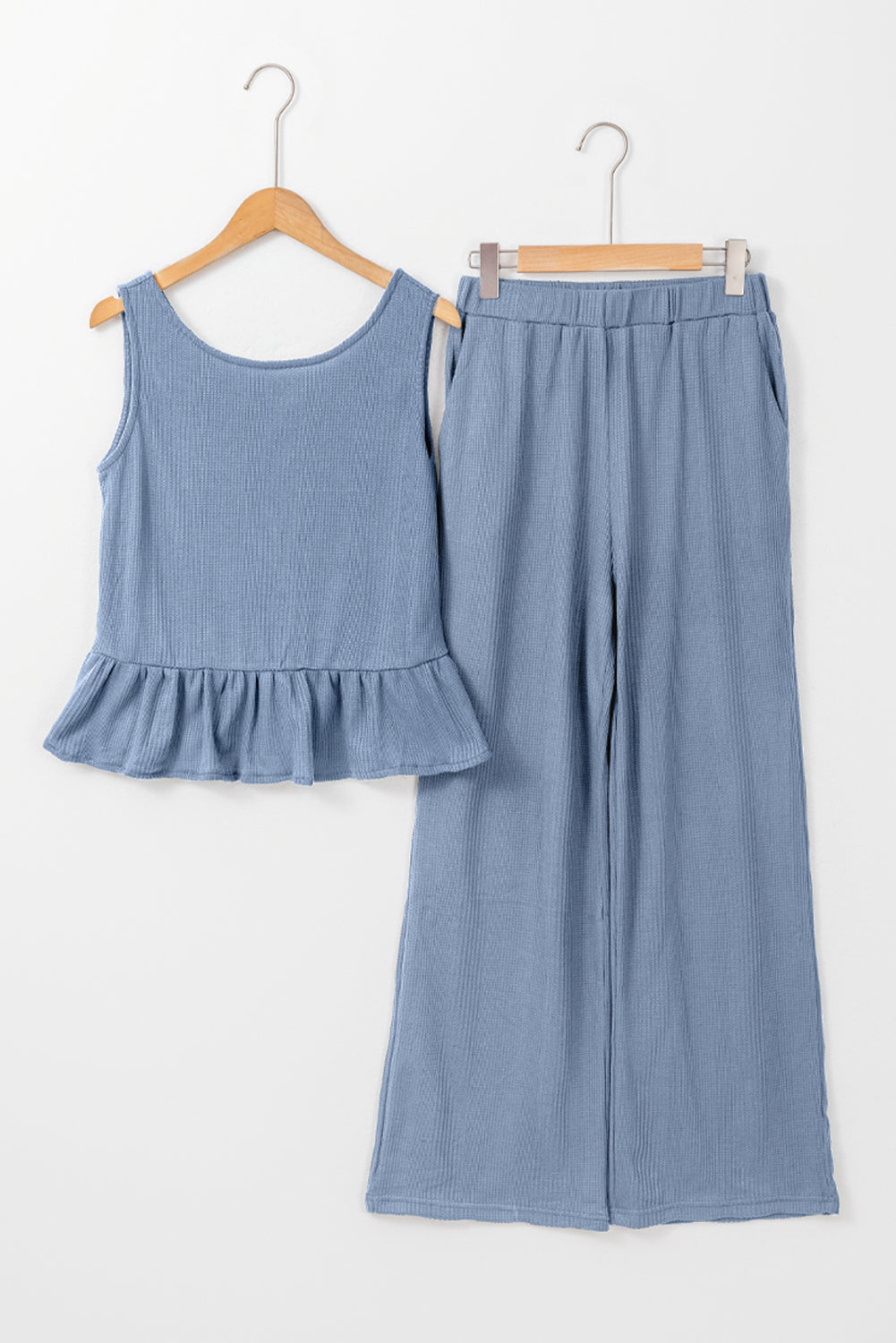 Ribbed Ruffle Tank Top and Pants Set
