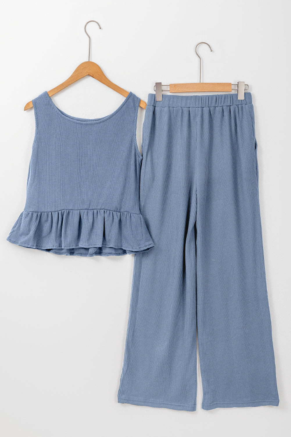 Ribbed Ruffle Tank Top and Pants Set
