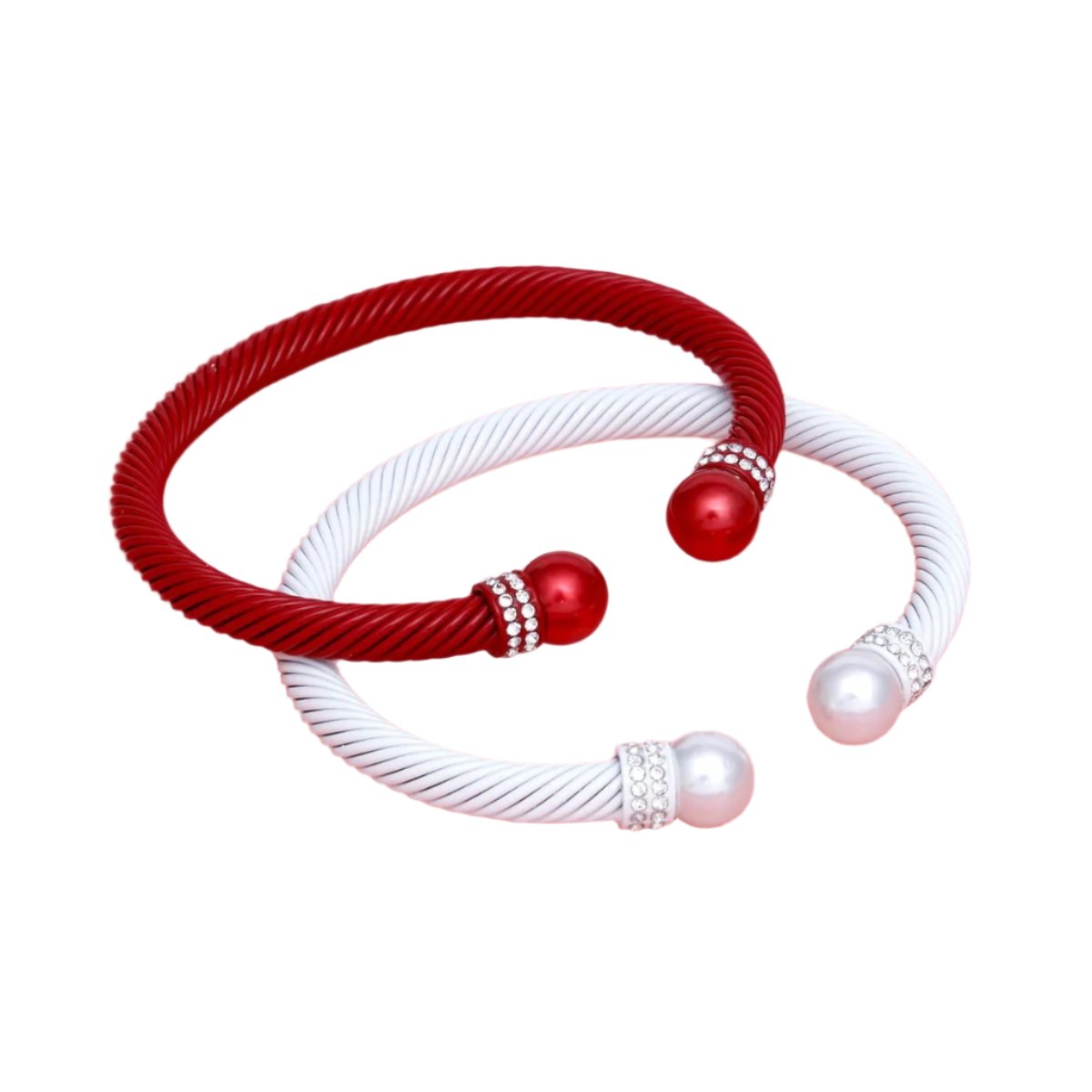 DST Sorority 2 Pcs Red White Cable Bangles