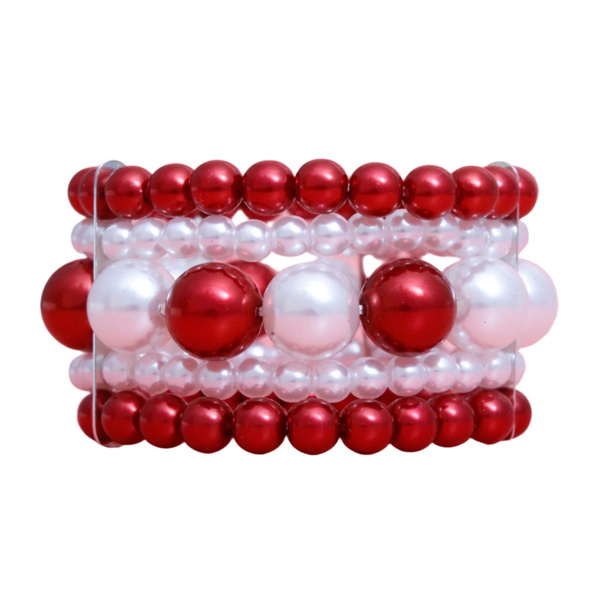 DST Bracelet Red White Stacked Pearls for Women