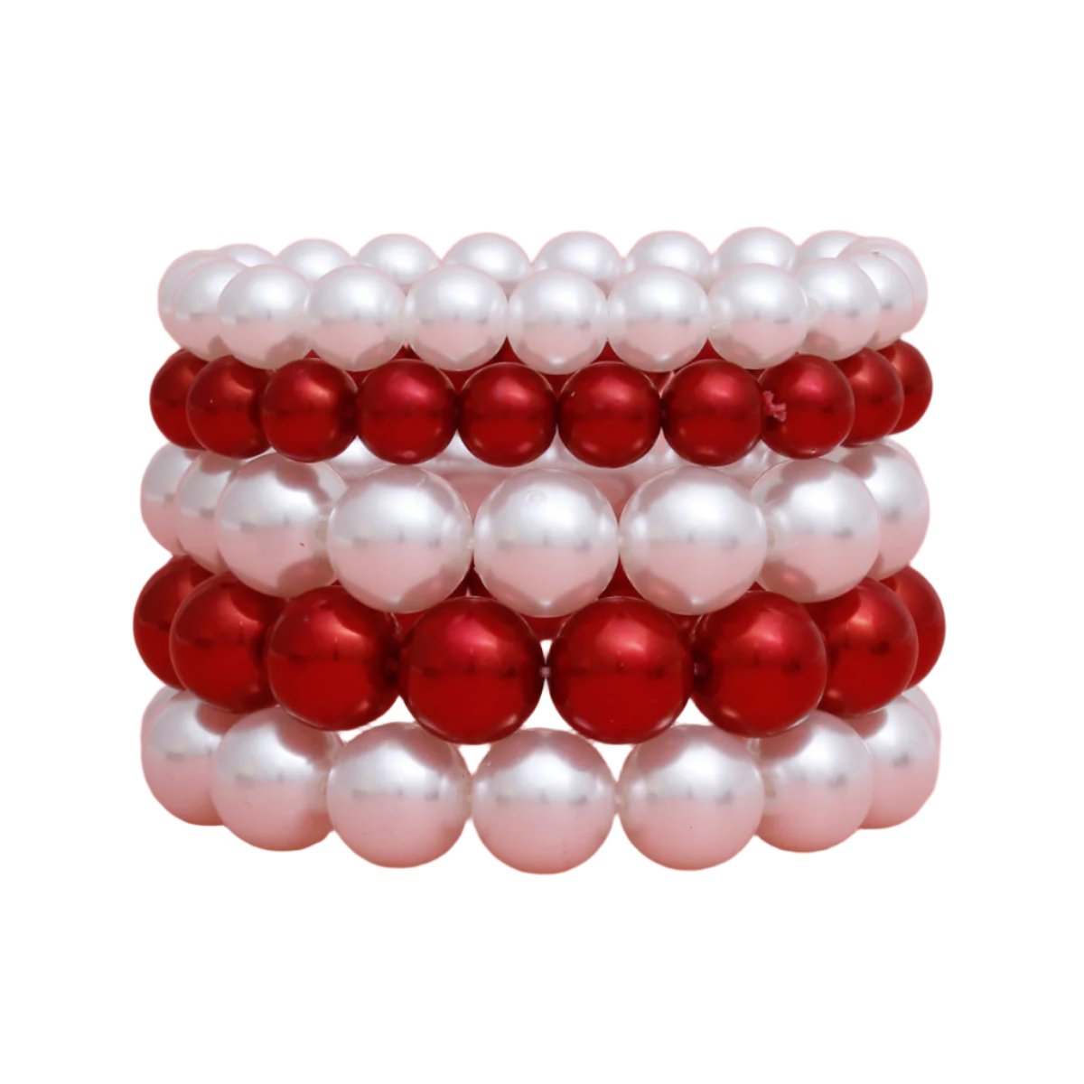 DST Red White Pearl Stretch 5 Pcs Bracelets Women