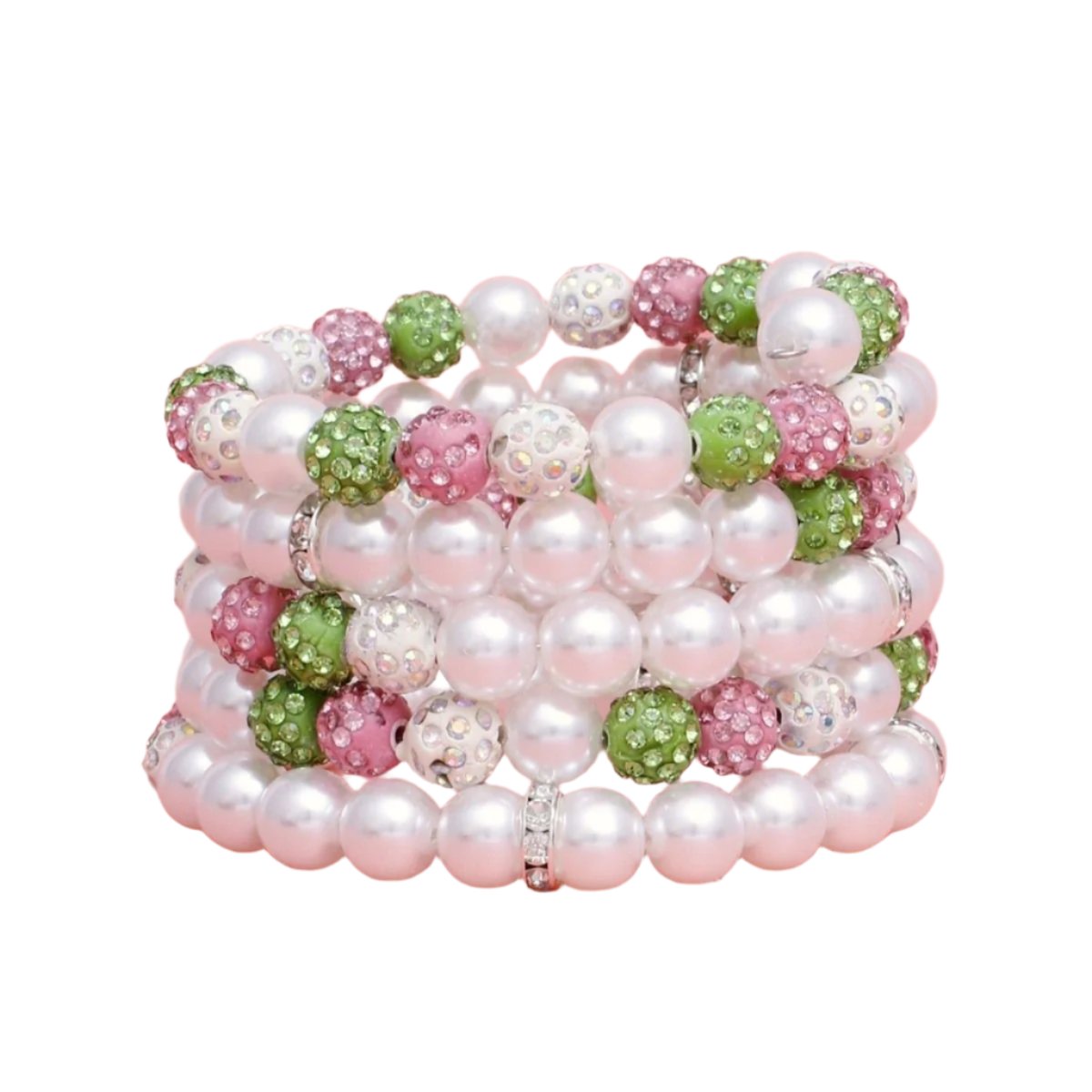 AKA White Pearl and Bead Memory Wire Bracelet