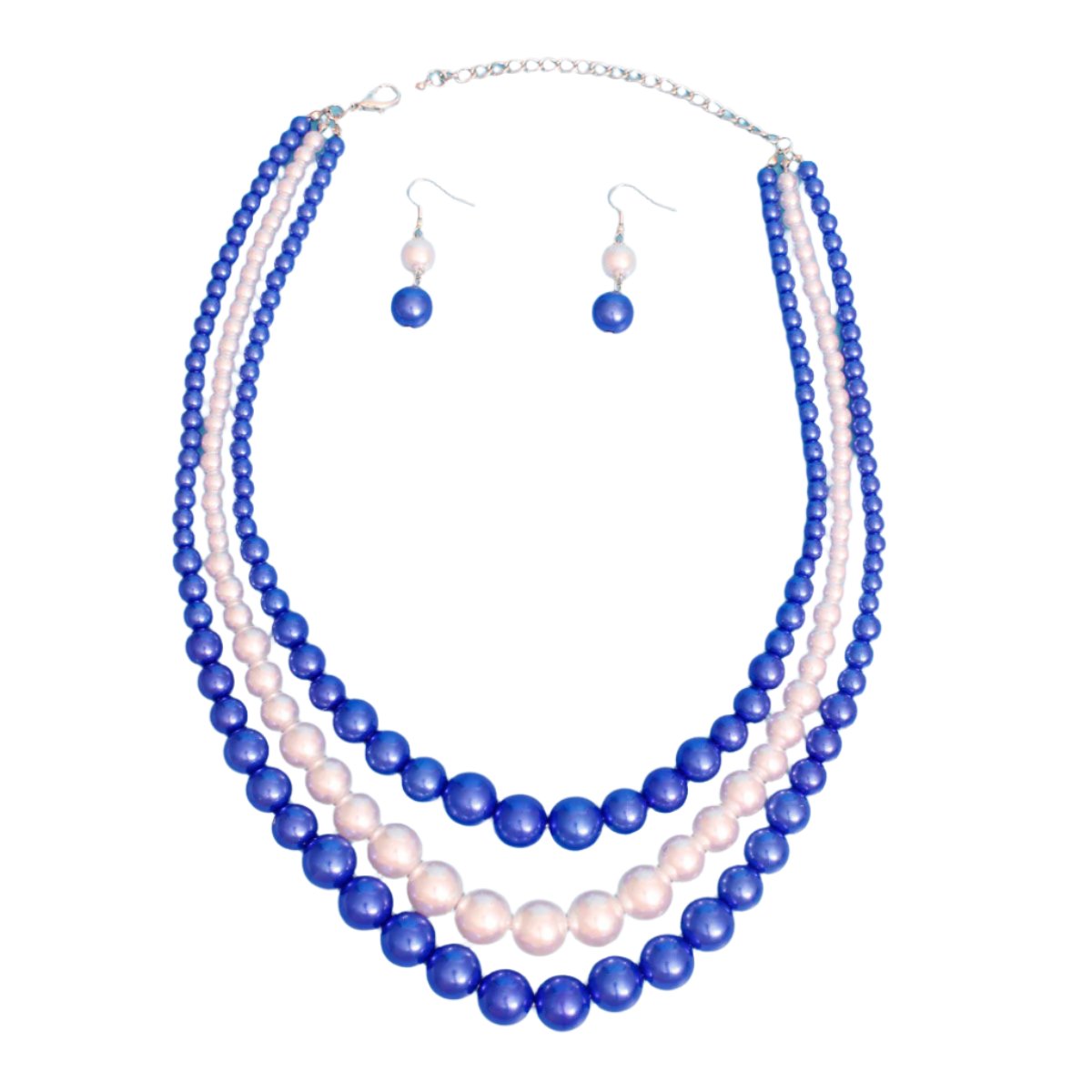 Pearl Necklace Blue White 3 Strand for Women