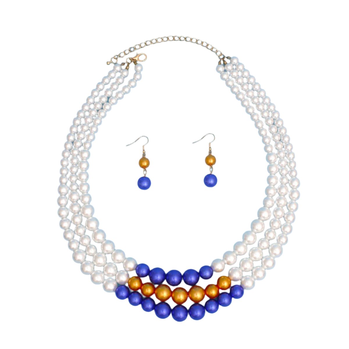 SGRHO Pearl White Gold Blue Center 3 Strand Set