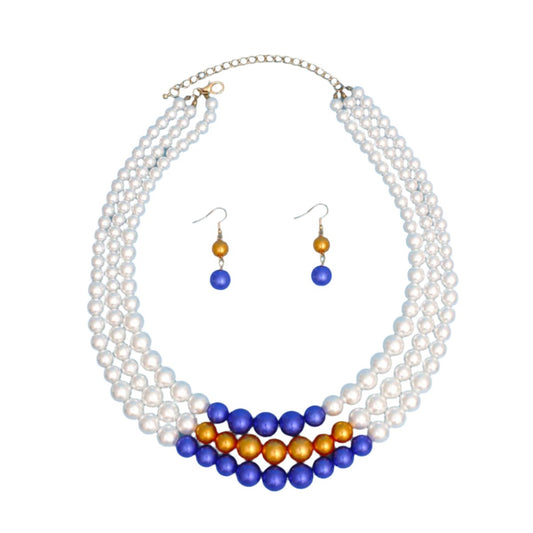 SGRHO Pearl White Gold Blue Center 3 Strand Set