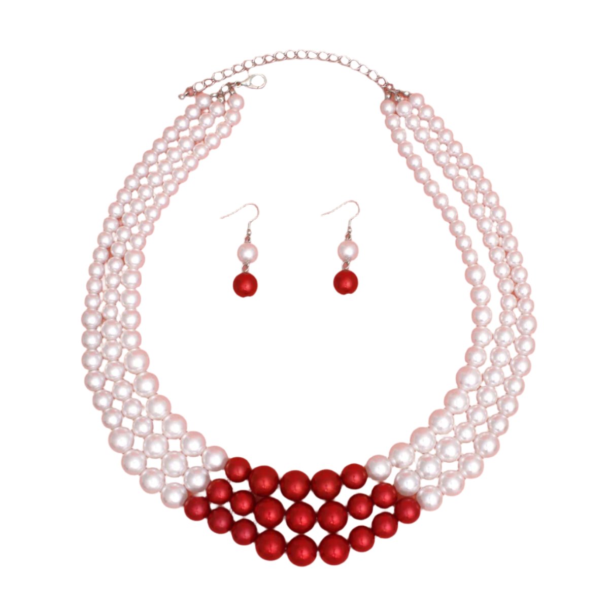 DST Pearl White with Red Center 3 Strand Set