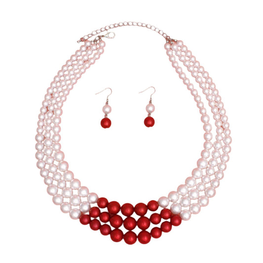 DST Pearl White with Red Center 3 Strand Set