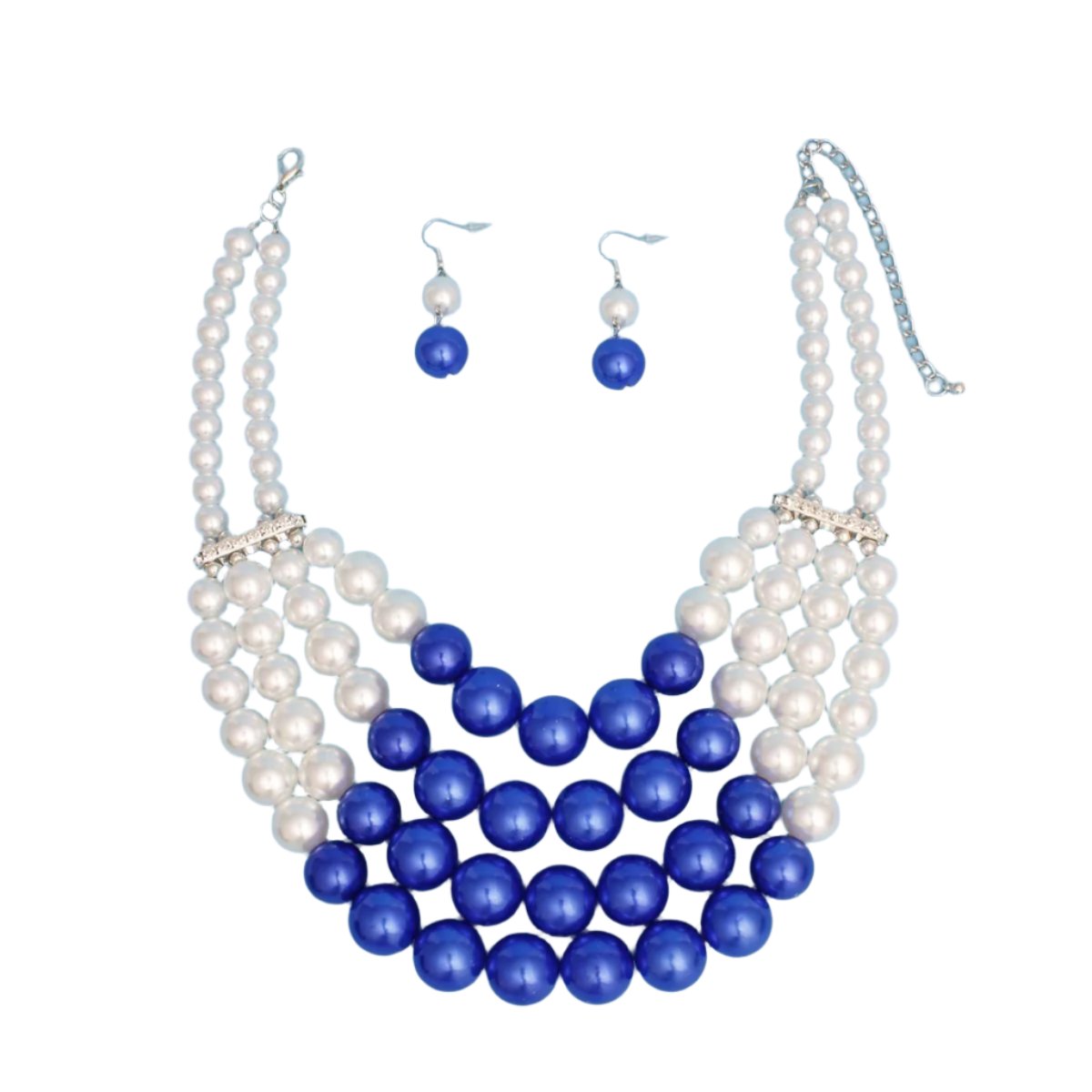 ZPB Chunky Blue White Pearl Bib Necklace Set