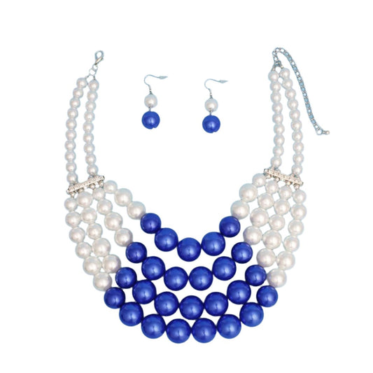 ZPB Chunky Blue White Pearl Bib Necklace Set