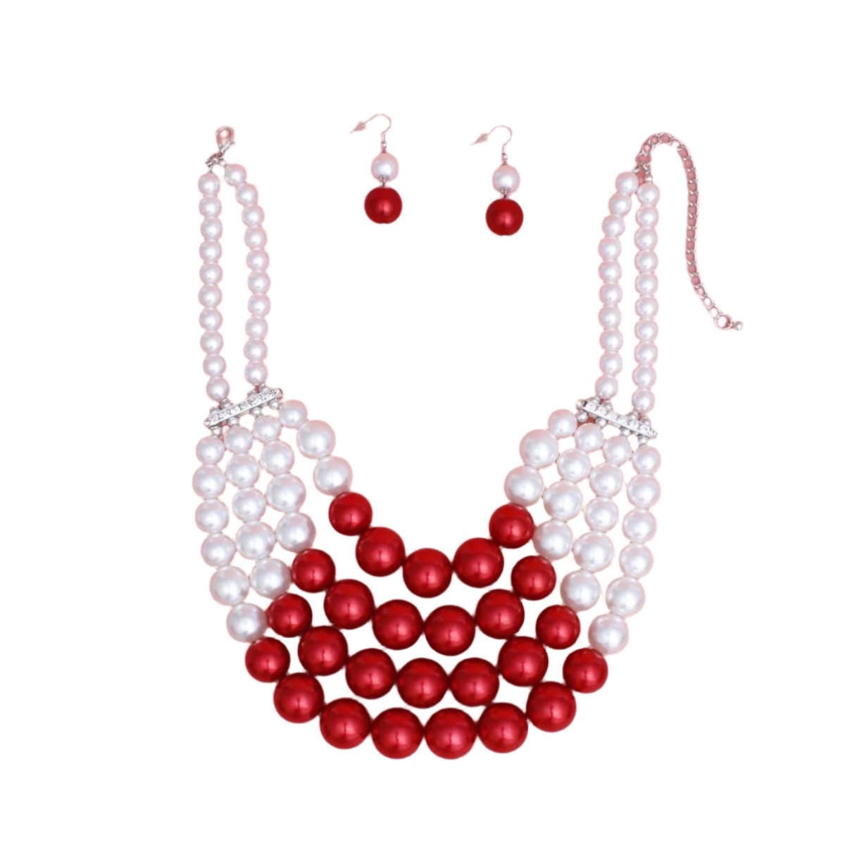 DST Chunky Red White Pearl Bib Necklace Set