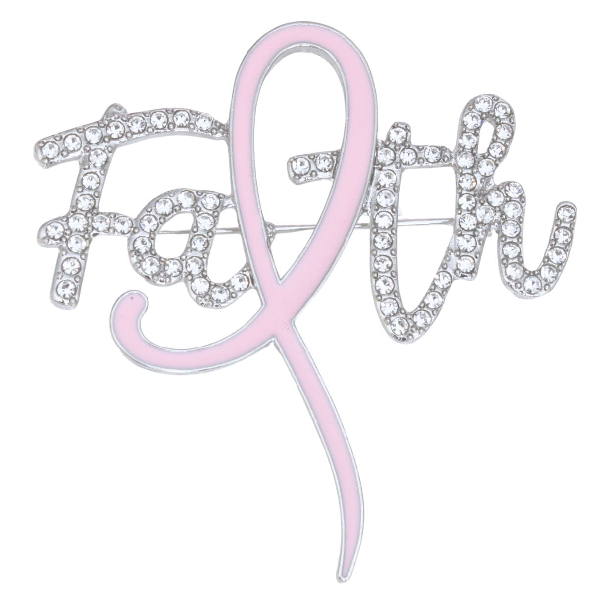 Breast Cancer Brooch Silver Faith Light Pink Ribbon