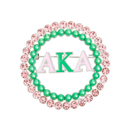 AKA Brooch Pink Green AKA Round Pin