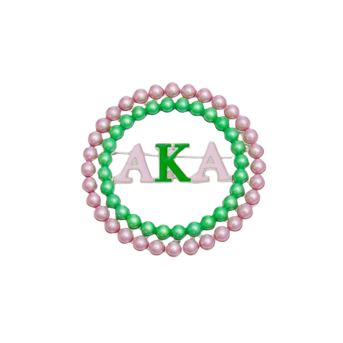 AKA Sorority Brooch Pink Green Pearl Round Pin