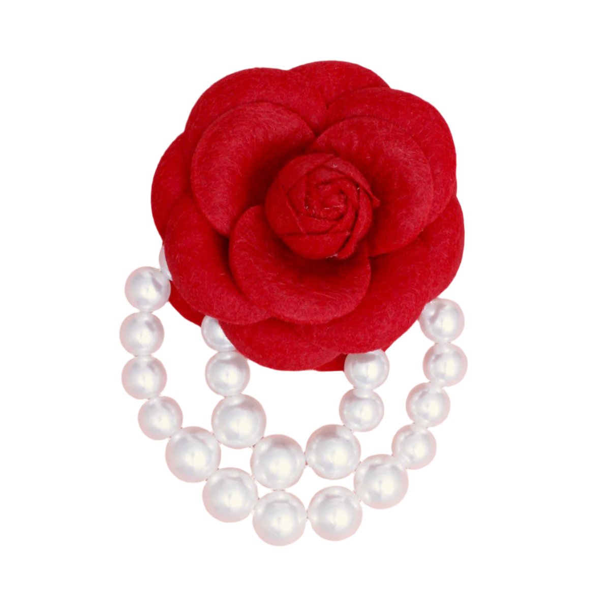 DST Sorority Red Flower Draped Pearls Brooch Pin