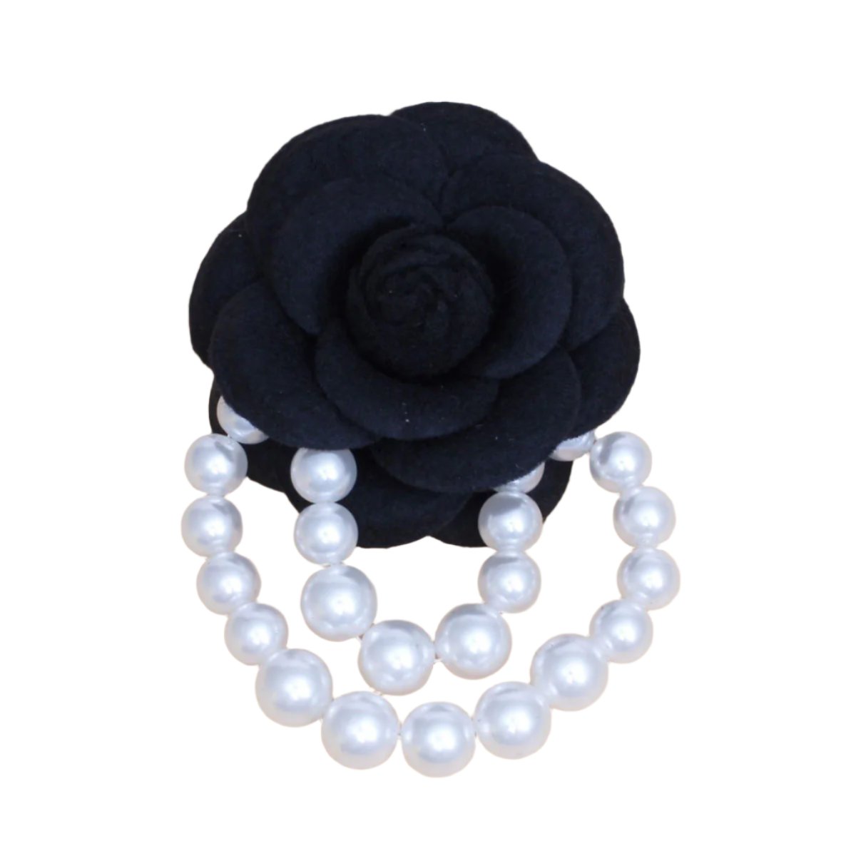 Brooch Black Flower Draped White Pearls Pin
